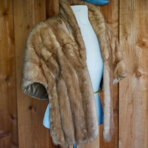 100% Real Fur Mink Shawl Cover Wrap Stole Evening Capelet Woman's OS